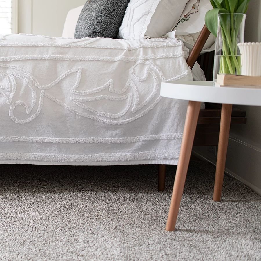 Bedroom with gray carpet from Carpet On Wheels in the Jamesburg, NJ area